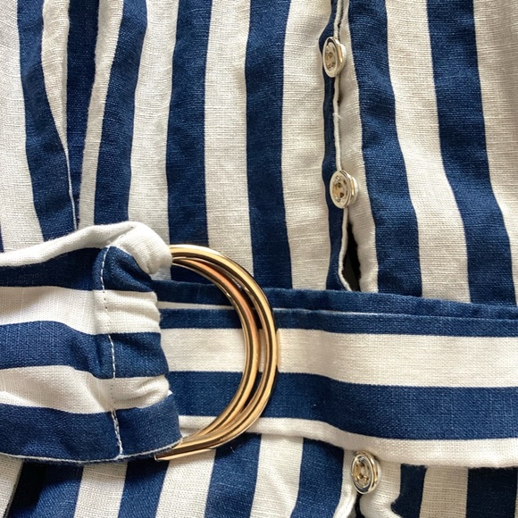 Zara Midi Stripe Dress Linen Shirt Tunic Midi With Belt BlueWhite Size Small - Picture 7 of 12